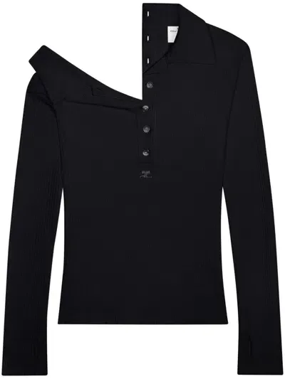 Courrèges Cotton-wool Blend Polo Shirt In Black