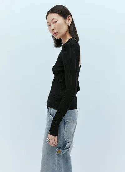 Courrèges Elastic Wrists Rib Knit Sweater In Black