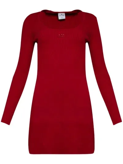 Courrèges Embroidered-logo Ribbed-knit Dress In Red