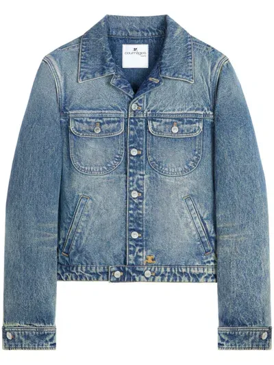 Courrèges Logo-patch Denim Jacket In Blue