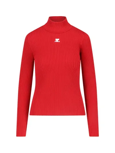 Courrèges Logo Turtleneck Sweater In Red