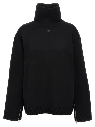 Courrèges Oversized Mockneck Knit Sweater, Cardigans In Black