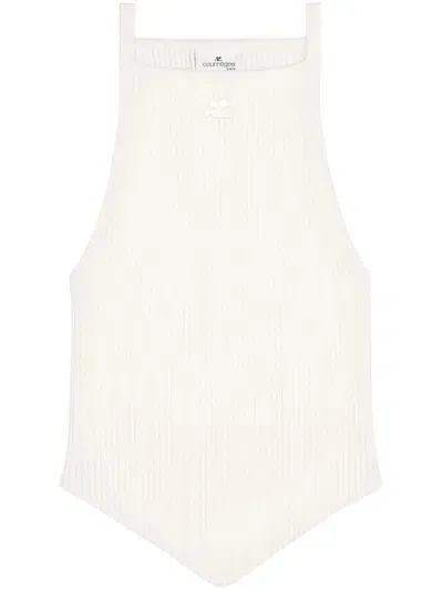 Courrèges Pointy Rib Knit Tank Top In White