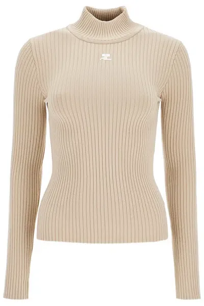 Courrèges Re-edition Ribbed Funnel-neck Sweater In Beige