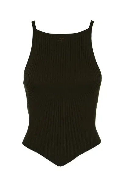 Courrèges Rib Knit Pointy Tank Top In Black  