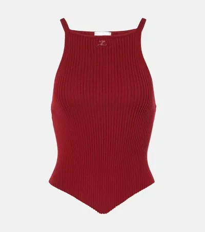 Courrèges Pointy Hem Rib Knit Tank Top In Red