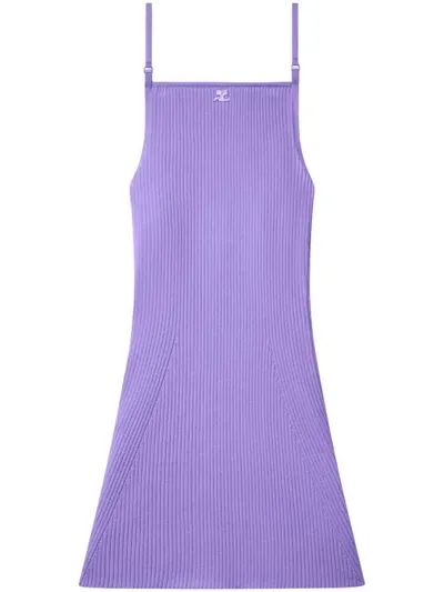 Courrèges Ribbed-knit Mini Dress In Purple