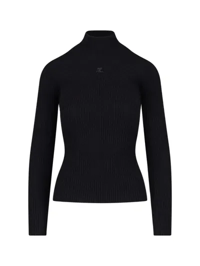 Courrèges Ribbed Turtleneck Sweater In Black