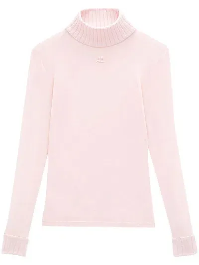 Courrèges Rollkragenpullover Mit Logo-patch In Pink