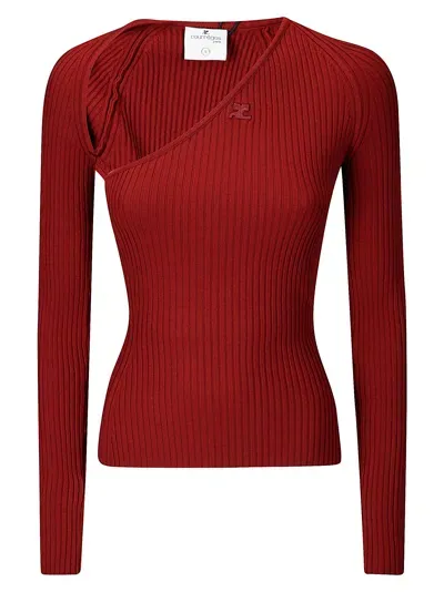 Courrèges Slash Rib Knit Top In Grenat