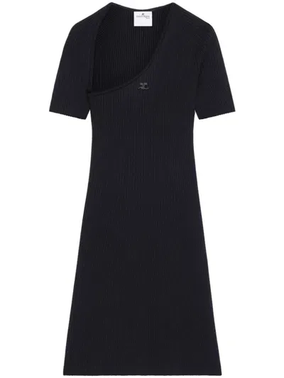 Courrèges Slash Ribbed Knit Dress In Black