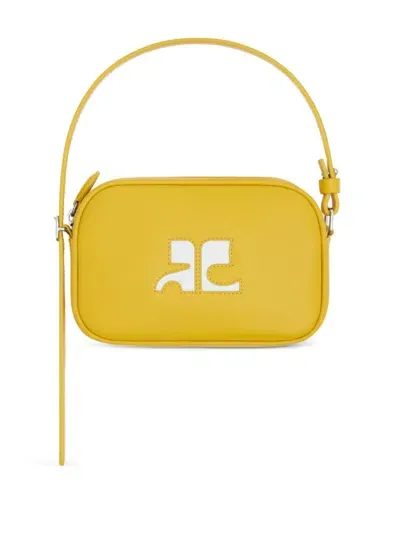 Courrèges Slim Leather Camera Bag In Yellow