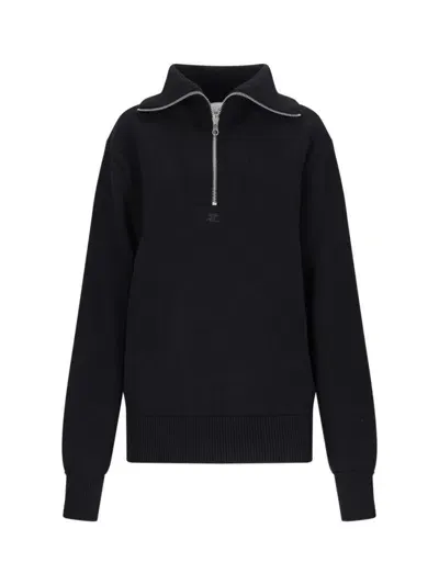 Courrèges Trucker High Neck Sweater In Black