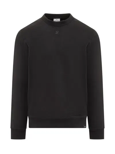 Courrèges Logo-appliqué Cotton Sweatshirt In Black