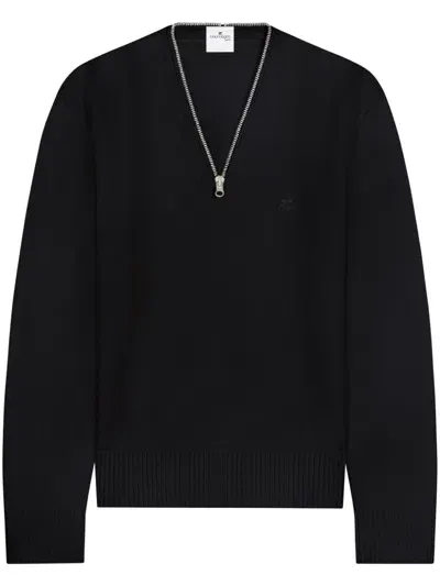 Courrèges Zip-detailing Wool Sweater In Black