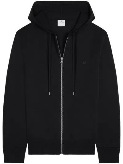 Courrèges Zipped Wool Hoodie In Black