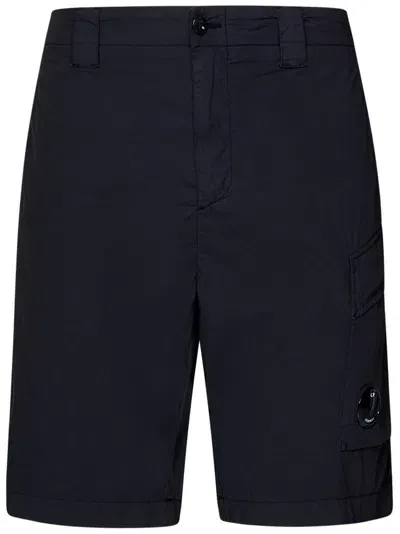 C.p. Company 50 Fili Lens Detailed Straight Hem Shorts In Blue