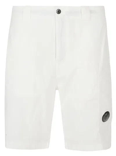 C.p. Company 50 Fili Lens Detailed Straight Hem Shorts In Gauze White