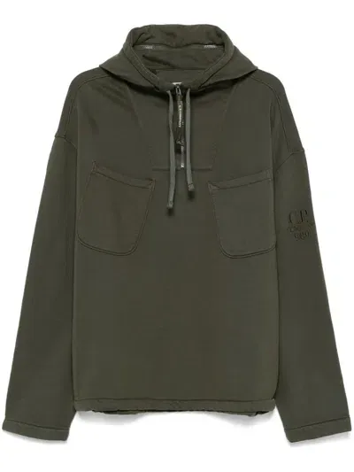 C.p. Company Brushed Hooded Sweatshirt In Green