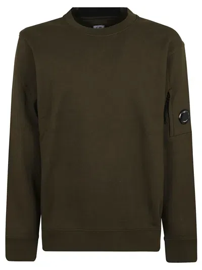 C.p. Company Diagonal Raised Fleece Crewneck Lens Sweatshirt In Green