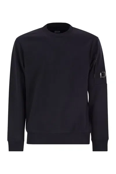 C.p. Company C.p.company Diagonal Raised Fleece Crew Neck Lens Sweatshirt In Black