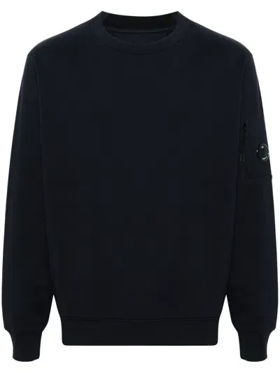 C.p. Company Cp Company Diagonal Raised Fleece Crew Neck Lens Sweatshirt In Black