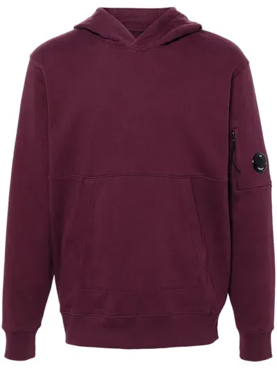 C.p. Company Diagonal Raised Fleece Lens Sweatshirt Green Black In Cotton In Burgundy