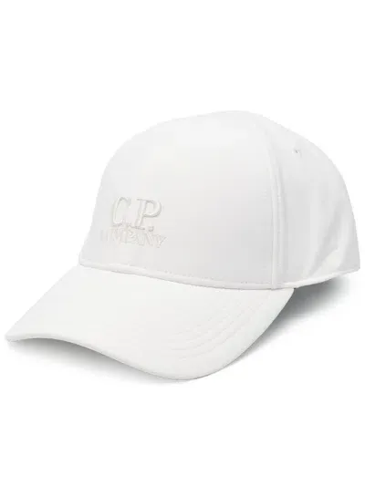 C.p. Company Embroidered-logo Shell-r Cap In White