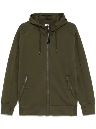 C.p. Company Jersey Zipped Hoodie In Green