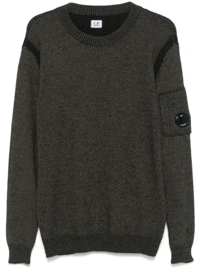 C.p. Company Lens-detail Crew-neck Sweater In Beige