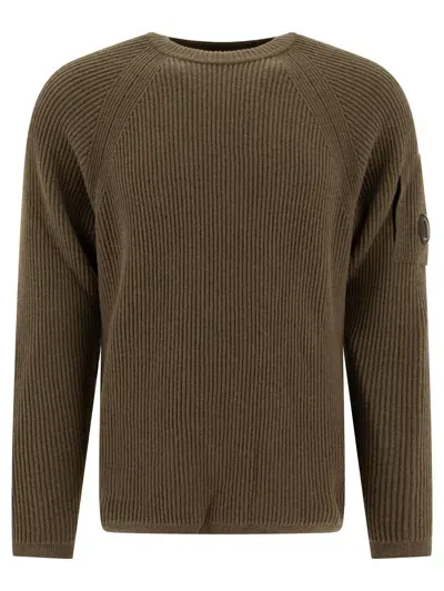 C.p. Company Lens Detail Ribbed Sweater In Green