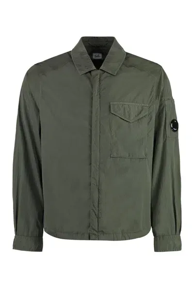 C.p. Company Lens-detailed Curved Hem Overshirt  In Green