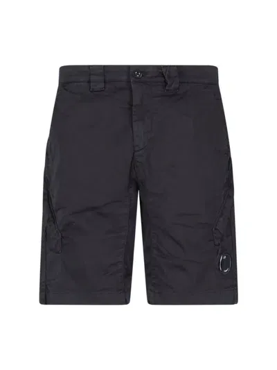 C.p. Company Lens Detailed Straight Hem Shorts In Black