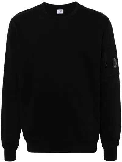 C.p. Company Light Fleece Sweatshirt Uomo Nera In Cotone In Black