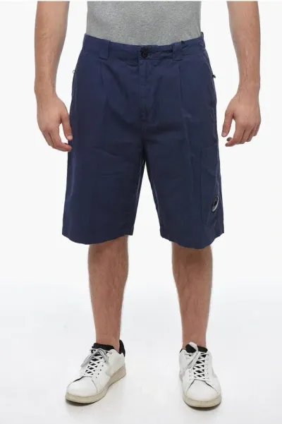 C.p. Company Linen Blend Shorts In Blue