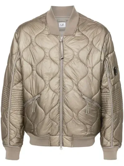 C.p. Company Logo-appliquéd Quilted Shell Jacket In Grey