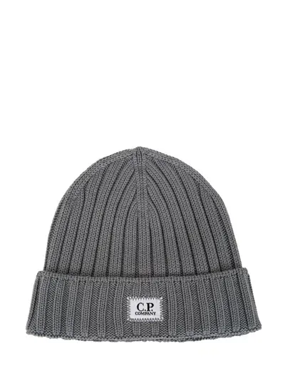 C.p. Company Logo Beanie In Gray