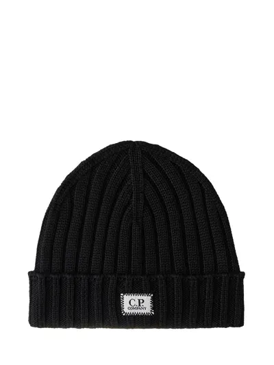 C.p. Company Logo Beanie Blue In Black