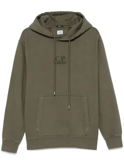 C.p. Company Logo-embroidered Hoodie In Green