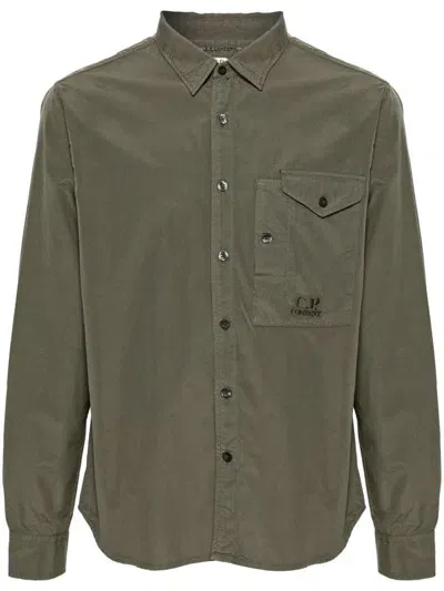 C.p. Company Logo-embroidered Shirt In Green