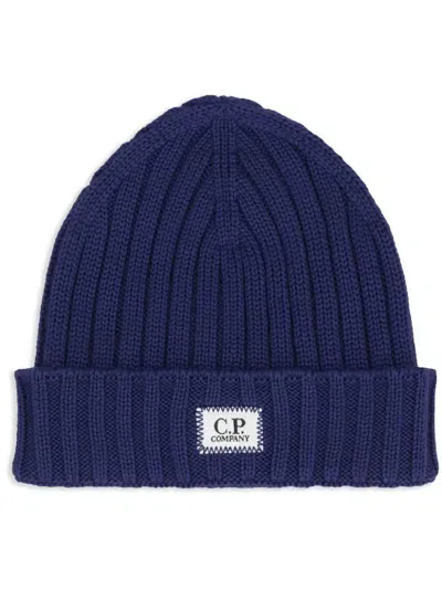 C.p. Company Logo-patch Beanie In Blue