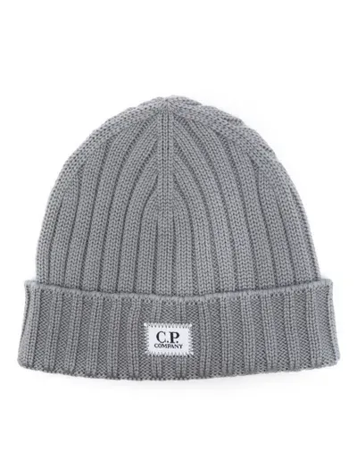 C.p. Company Logo-patch Beanie In Grey