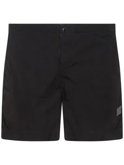 C.p. Company Logo-patch Shorts In Black