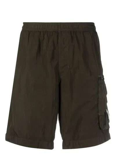 C.p. Company Logo-patch Track Shorts In Green