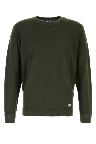 C.p. Company Merino Wool Fast Dyed Crew Neck Logo Knit-xl Nd  Male In Green