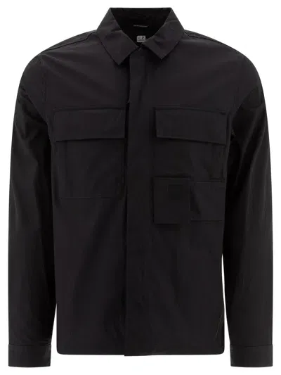 C.p. Company Zip-up Cotton Shirt Jacket In Black