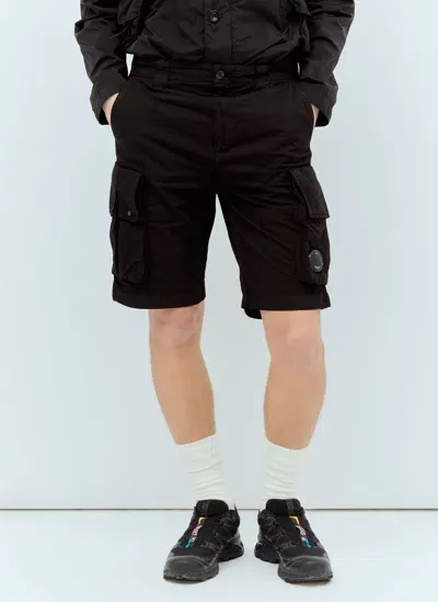 C.p. Company Twill Cargo Shorts In Black