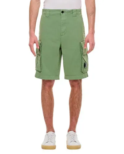 C.p. Company Twill Stretch Cargo Shorts In Green