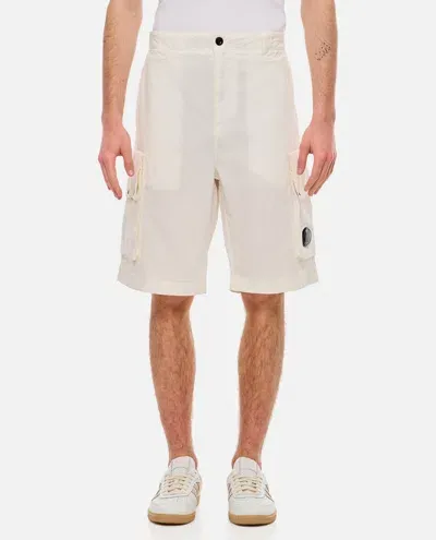 C.p. Company Twill Stretch Cargo Shorts In White