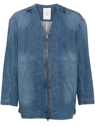 Croquis Open Neckless Denim Jacket In Blue